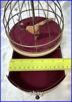Vintage Antique Wind-Up Bird in a Cage Music Box and Jewelry Box WORKS