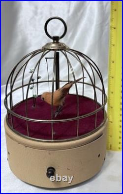 Vintage Antique Wind-Up Bird in a Cage Music Box and Jewelry Box WORKS