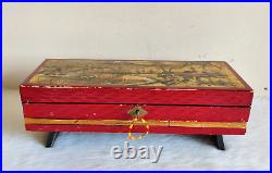 Vintage Beautiful Japanese Art Wooden Musical Box with Mirrors Decorative WN74