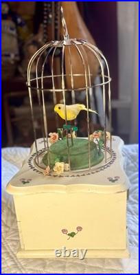 Vintage Bird Cage Musical Automaton Jewelry Box, Bird Cheerfully Swings, Works