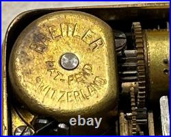 Vintage Breitler Switzerland Music Box Pendant with Blue Rhinestones Works
