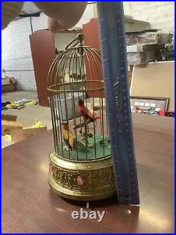 Vintage Bronze West German Music Box, Bird Cage with Animated Singing Birds