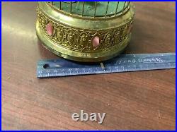 Vintage Bronze West German Music Box, Bird Cage with Animated Singing Birds