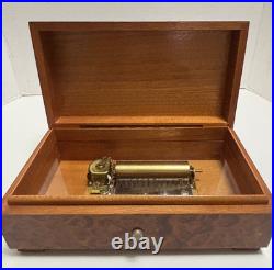 Vintage Burl Wood REUGE Swiss Music Box 3 Songs 50 Tooth Comb 9x5x3