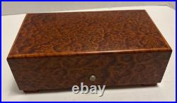 Vintage Burl Wood REUGE Swiss Music Box 3 Songs 50 Tooth Comb 9x5x3