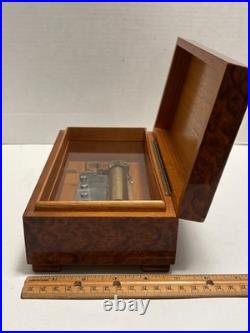 Vintage Burl Wood REUGE Swiss Music Box 3 Songs 50 Tooth Comb 9x5x3