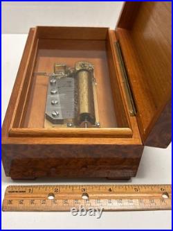 Vintage Burl Wood REUGE Swiss Music Box 3 Songs 50 Tooth Comb 9x5x3