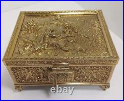 Vintage Cherub Erhard & Sohne Inspired Gilt Brass Repousse Music Jewelry Box