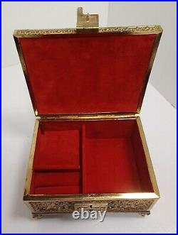 Vintage Cherub Erhard & Sohne Inspired Gilt Brass Repousse Music Jewelry Box