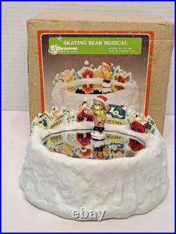 Vintage Christmas Around The World Musical Skating Bear On Pond Original Box