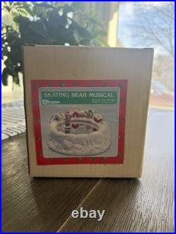 Vintage Christmas Around the World Music Box Magnetic Ice Skating Bear Works
