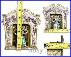 Vintage Commedia dell'Arte Florence Italy Miniature Puppet Show Wood Music Box