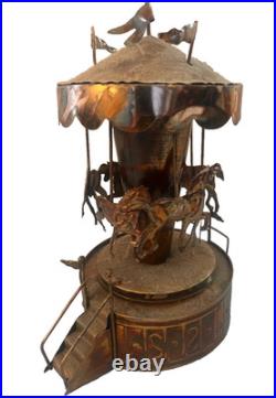 Vintage Copper Wind-Up Musical Carousel Horses 1960s MCM Music Home Decor Lot 2