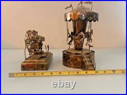 Vintage Copper Wind-Up Musical Carousel Horses 1960s MCM Music Home Decor Lot 2