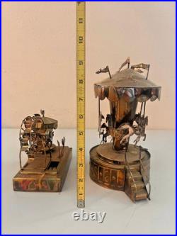 Vintage Copper Wind-Up Musical Carousel Horses 1960s MCM Music Home Decor Lot 2