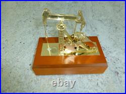 Vintage Crude Oil Pump Music Box Automaton Gilt Gold Pump With Wooden Case