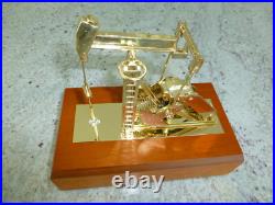 Vintage Crude Oil Pump Music Box Automaton Gilt Gold Pump With Wooden Case