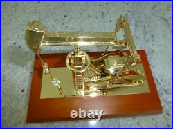 Vintage Crude Oil Pump Music Box Automaton Gilt Gold Pump With Wooden Case