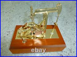 Vintage Crude Oil Pump Music Box Automaton Gilt Gold Pump With Wooden Case