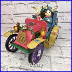 Vintage Easter Musical Old Car Rabbit Couple Spring Ride 11 Metal & Wood