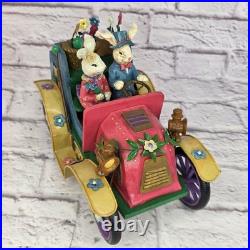 Vintage Easter Musical Old Car Rabbit Couple Spring Ride 11 Metal & Wood