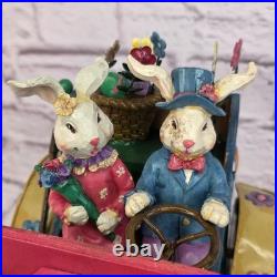 Vintage Easter Musical Old Car Rabbit Couple Spring Ride 11 Metal & Wood