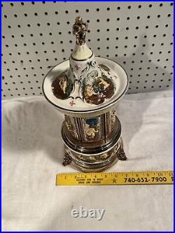 Vintage Edelweiss Reuge Musical Lipstick Cigarette Style Carousel Footed Cherubs