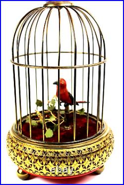 Vintage Elpa Automaton Singing Bird In Cage With Key Made In Germany
