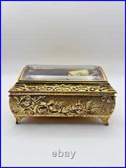 Vintage Enamel Bird Automation Etched Music Jewelry Box JAPAN Works! TAJ SF