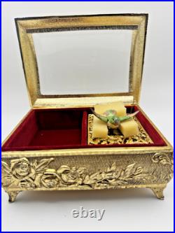 Vintage Enamel Bird Automation Etched Music Jewelry Box JAPAN Works! TAJ SF