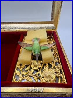 Vintage Enamel Bird Automation Etched Music Jewelry Box JAPAN Works! TAJ SF