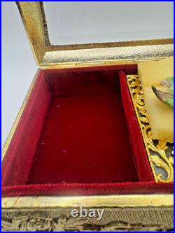 Vintage Enamel Bird Automation Etched Music Jewelry Box JAPAN Works! TAJ SF