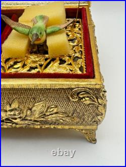 Vintage Enamel Bird Automation Etched Music Jewelry Box JAPAN Works! TAJ SF