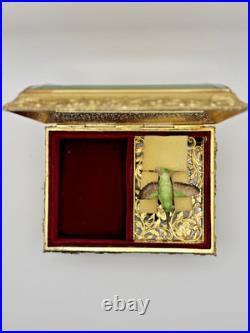 Vintage Enamel Bird Automation Etched Music Jewelry Box JAPAN Works! TAJ SF