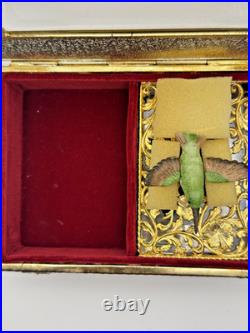 Vintage Enamel Bird Automation Etched Music Jewelry Box JAPAN Works! TAJ SF