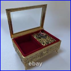 Vintage Enamel Butterfly Automaton Music Box Jewelry Box
