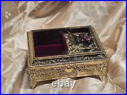 Vintage Enamel Butterfly Automaton Music Box Jewelry Box