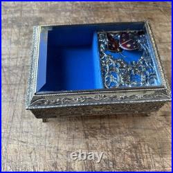 Vintage Enamel Butterfly Automaton Music Box Jewelry Box