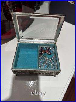 Vintage Enamel Butterfly Automaton Music Box Jewelry Box