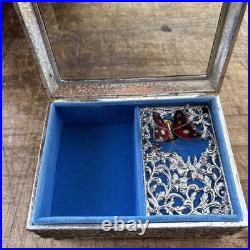Vintage Enamel Butterfly Automaton Music Box Jewelry Box