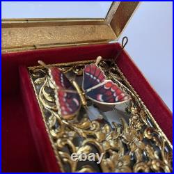 Vintage Enamel Butterfly Automaton Music Box Jewelry Box