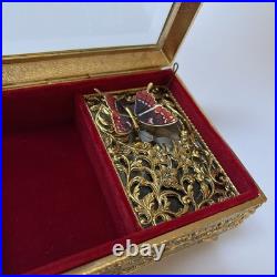 Vintage Enamel Butterfly Automaton Music Box Jewelry Box