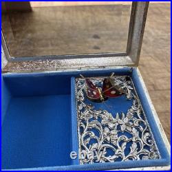 Vintage Enamel Butterfly Automaton Music Box Jewelry Box
