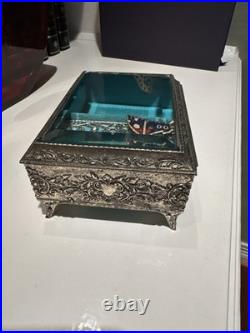 Vintage Enamel Butterfly Automaton Music Box Jewelry Box