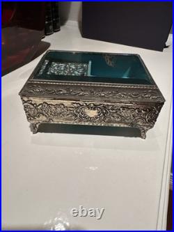 Vintage Enamel Butterfly Automaton Music Box Jewelry Box