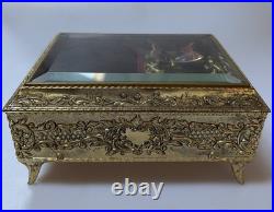 Vintage Enamel Butterfly Automaton Music Box Jewelry Box