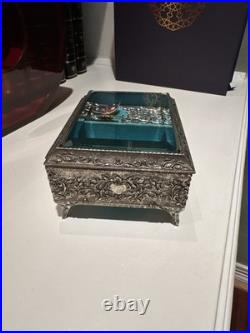 Vintage Enamel Butterfly Automaton Music Box Jewelry Box
