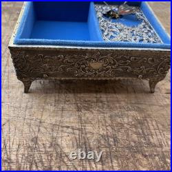 Vintage Enamel Butterfly Automaton Music Box Jewelry Box