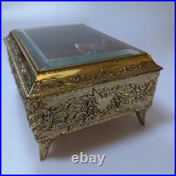 Vintage Enamel Butterfly Automaton Music Box Jewelry Box