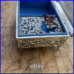 Vintage Enamel Butterfly Automaton Music Box Jewelry Box
